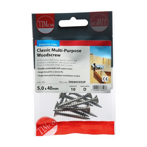 Picture of Classic 5.0mm x 40mm PZ2 Stainless Steel Screws (Pack of 10)