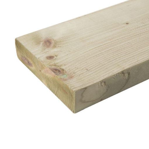 Stack of 47mm x 100mm pressure-treated sawn timber lengths, showcasing the natural wood grain and greenish hue from the HC3 treatment, suitable for various construction and landscaping projects.​
